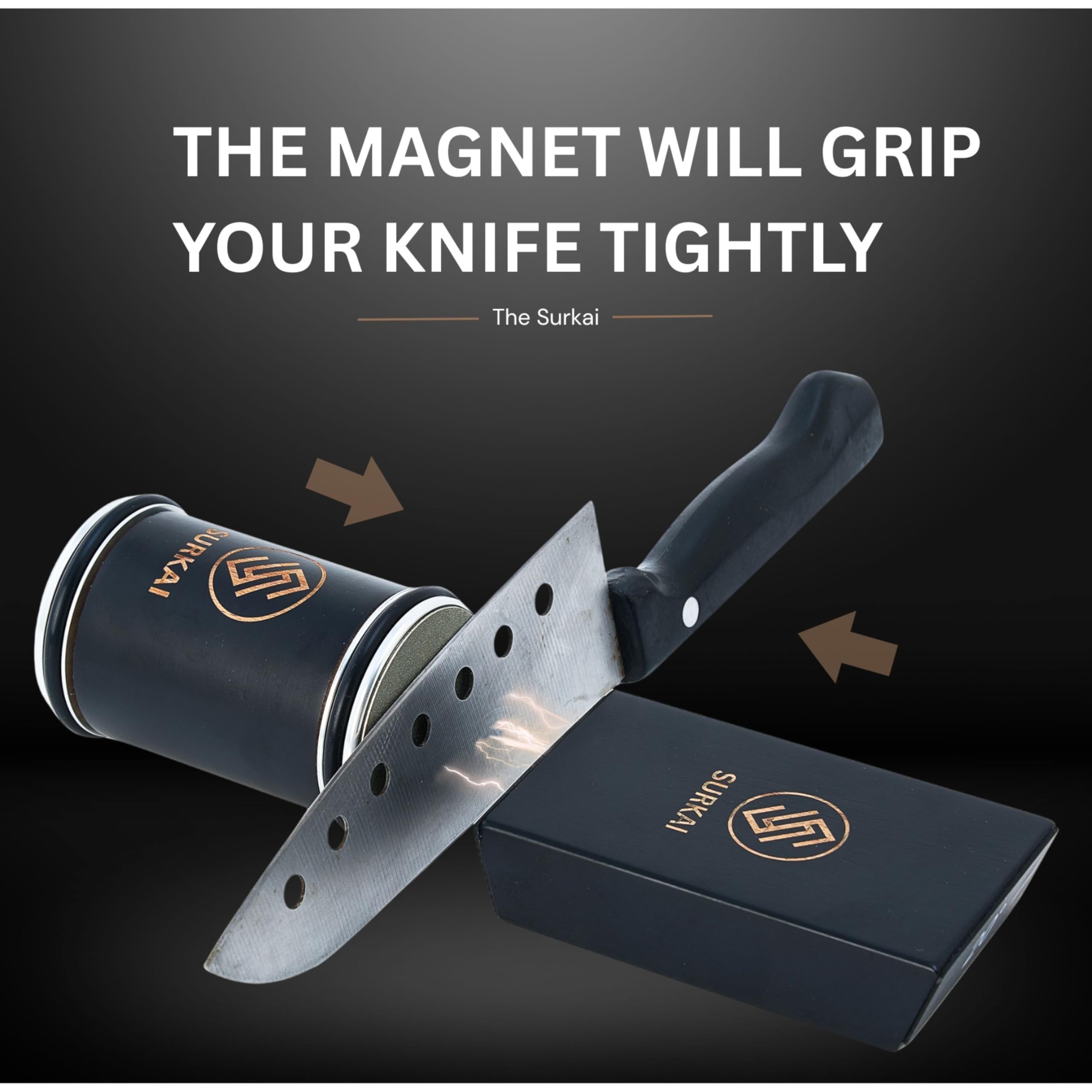 SURKAI Rolling Knife Sharpener, Diamond & Ceramic Discs offer 15° & 20° Magnetic Angle Guides, Fast Sharpening for any Hardness, Kitchen Knives Sharpning Kit, Razor-Sharp Edge, Leather Strop, (Wood)