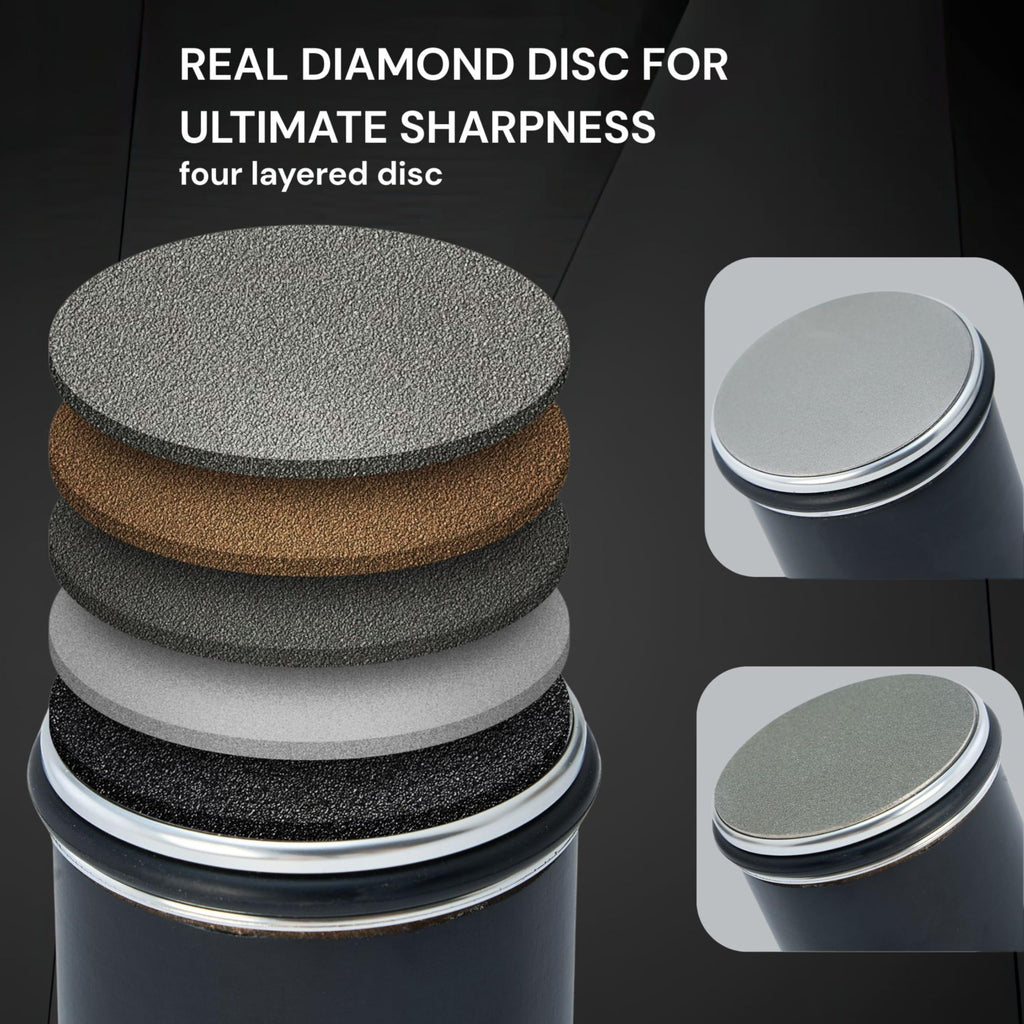 SURKAI Rolling Knife Sharpener, Diamond & Ceramic Discs offer 15° & 20° Magnetic Angle Guides, Fast Sharpening for any Hardness, Kitchen Knives Sharpning Kit, Razor-Sharp Edge, Leather Strop, (Wood)