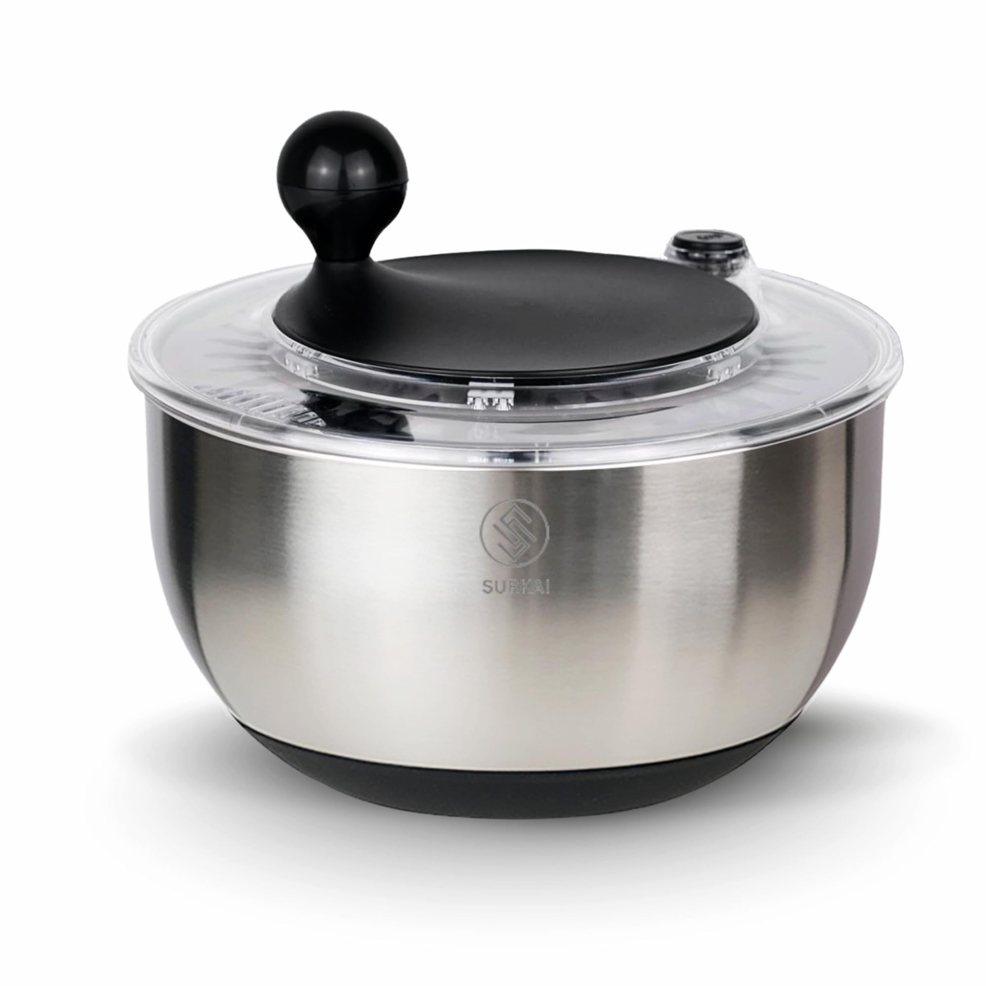 SURKAI 5L Stainless Steel Salad Spinner, Salad Spinner with Non-Slip Base & Spinner Dryer with stop button & drying, Vegetable Washer For Fast Meal Prep, Dishwasher Safe Kitchen Set